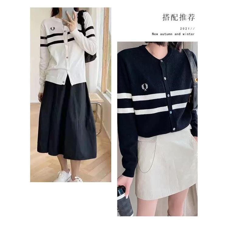 MS529 Áo len cardigan sọc ngang logo