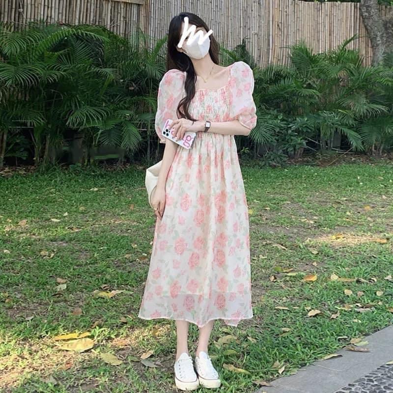 Đầm hoa hồng chun ngực ulzzang hàn quốc