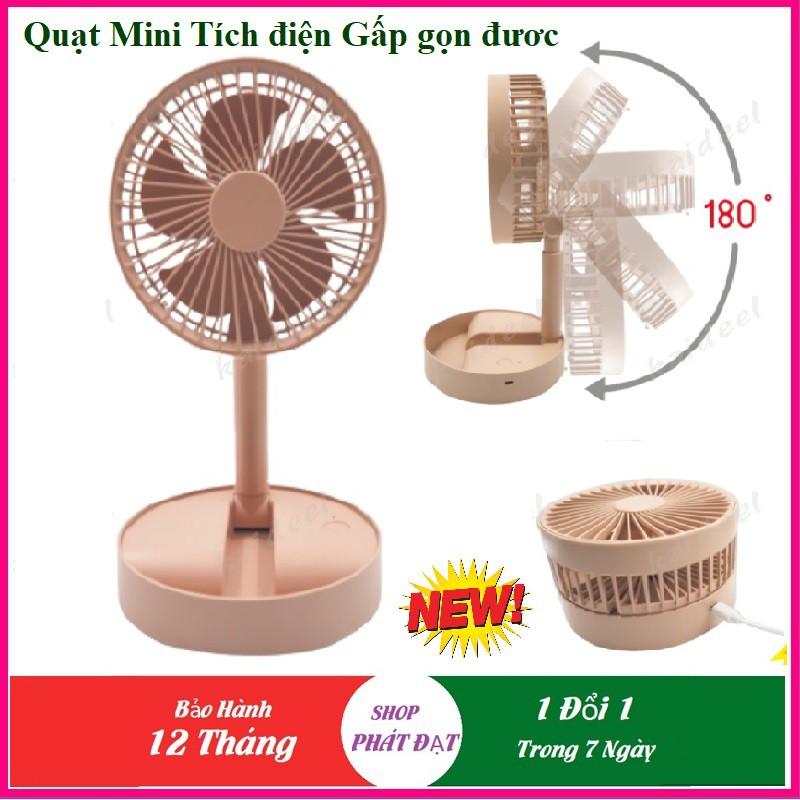 Quạt gấp gọn mini tích điện nhỏ ngọn dễ mang đi mọi nơi 3 tốc độ gió làm mát, cổng USB