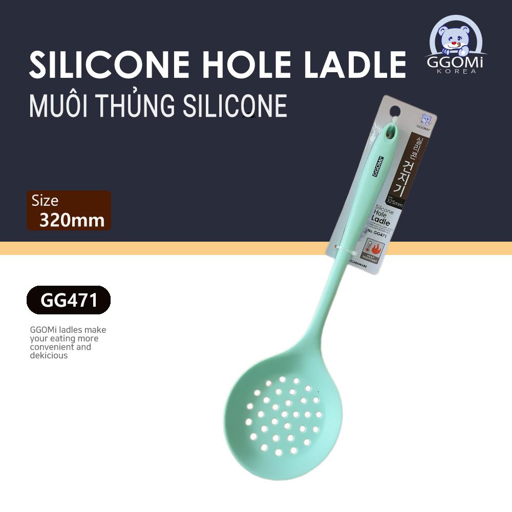 Muôi/Muỗng/Vá thủng múc đồ ăn silicone an toàn sức khỏe, màu sắc sặc sỡ dài 33cm GGOMi Hàn Quốc GG471