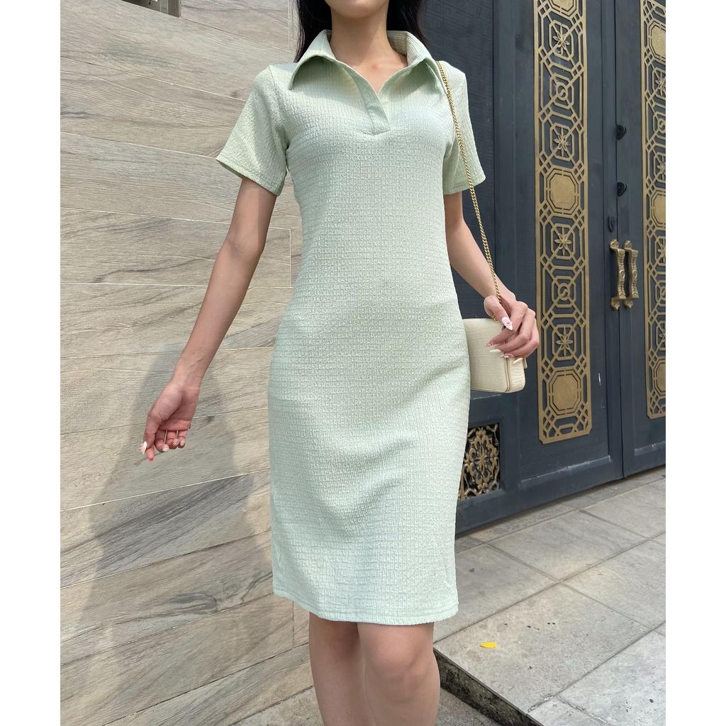 Đầm kiểu nữ cổ sơ mi màu xanh ngọc - Lovadova 22D07C004