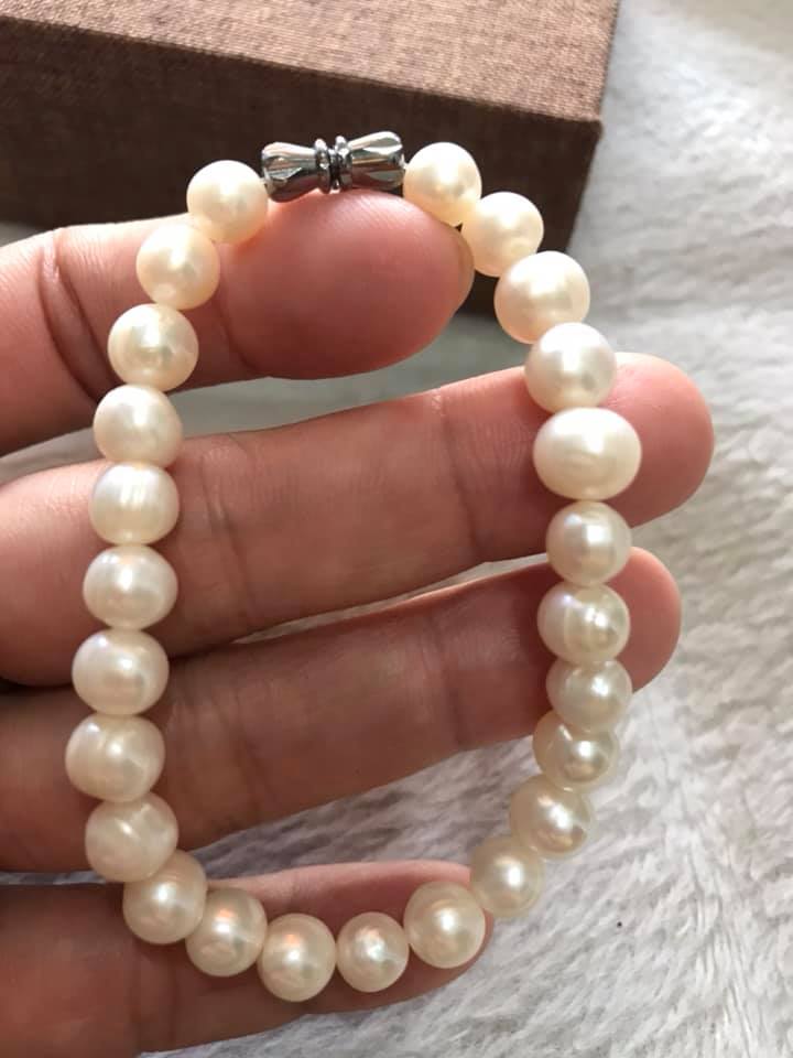 Vòng NGỌC TRAI NỮ ĐEO SIZE 7LY5 VÒNG GỒM 25 HẠT ĐÚNG CUNG SANH  MÀU TRẮNG