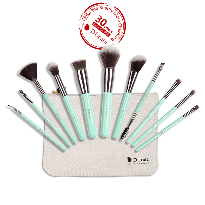 Bộ cọ trang điểm 11 cây Kèm túi đựng DUcare makeup brushes 11PCS professional brushes light green