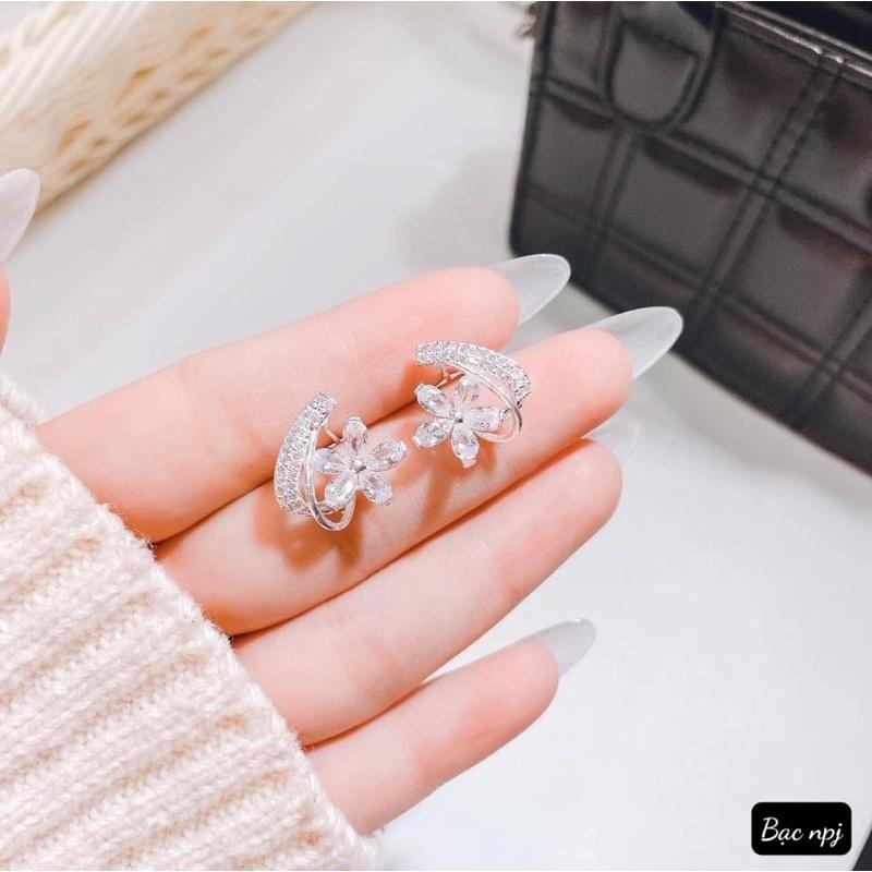Bông tai hoa đính đá SIÊU HOT Hoa tai Bạc Ta - Bạc Npj