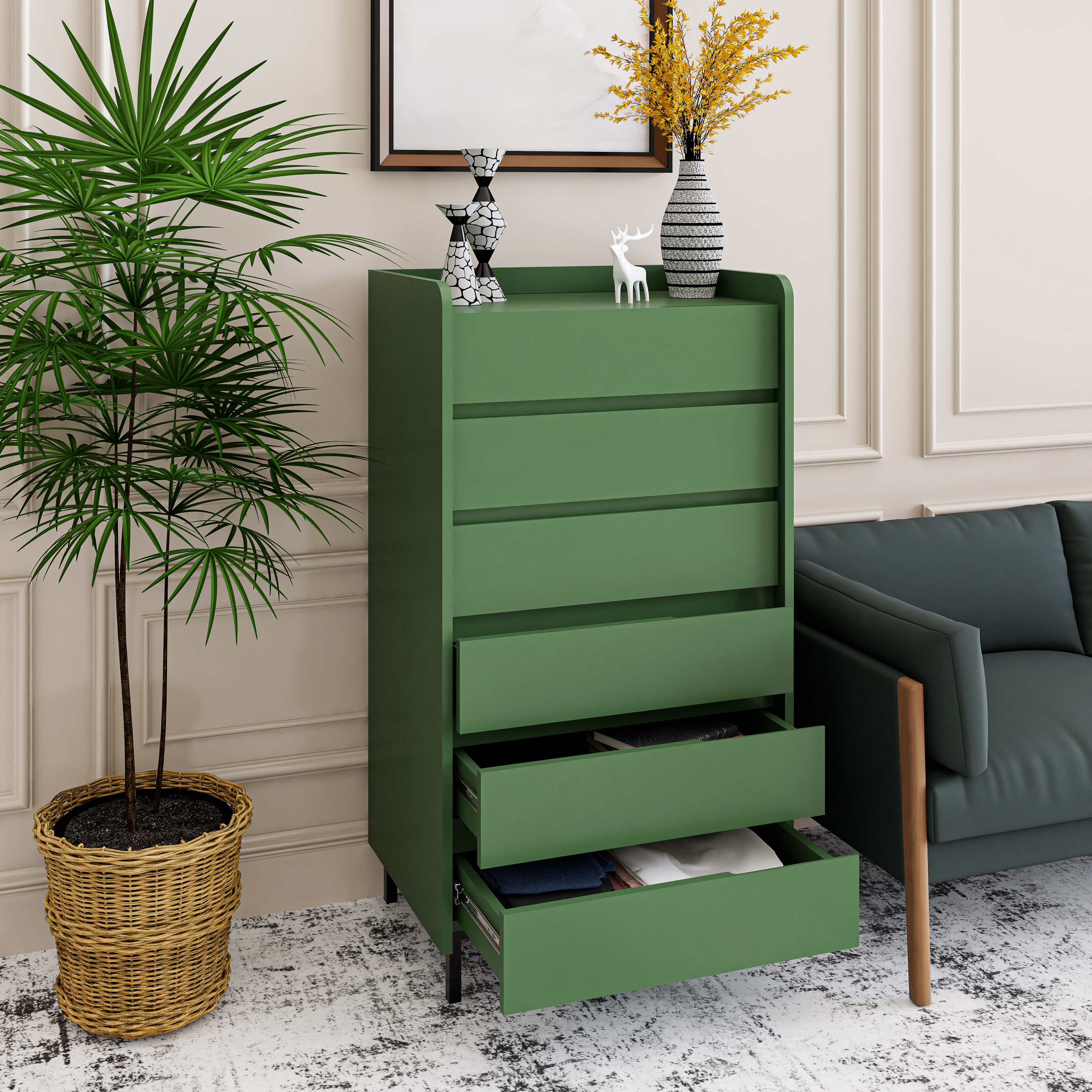 [Happy Home Furniture] LAVIA, Tủ lưu trữ 6 ngăn kéo - Chân sắt, 63cm x 45cm x 116cm ( DxRxC), THK_155