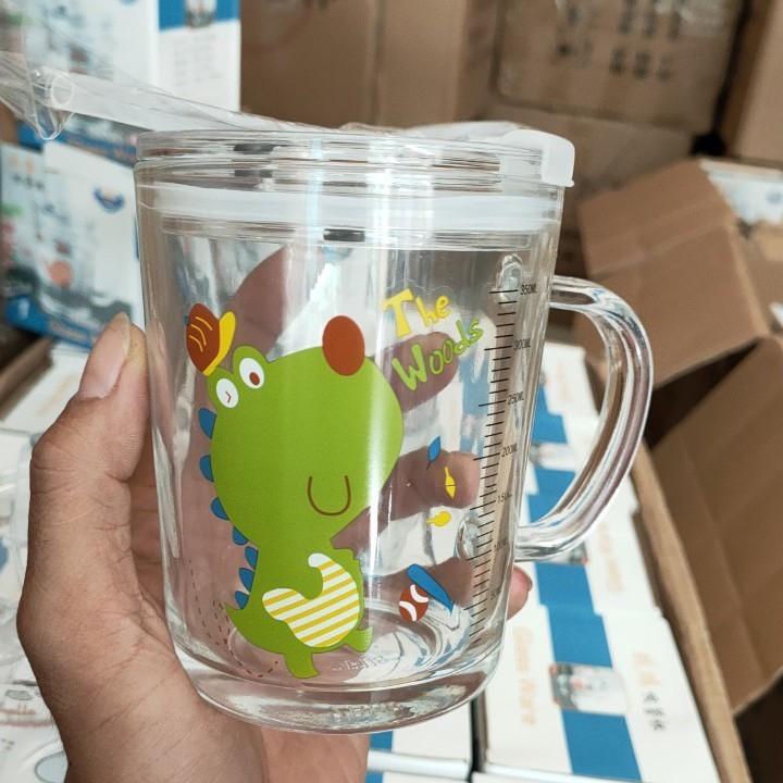 Cốc Pha Sữa Thuỷ Tinh Có Vạch Chia ML, Nắp Đậy Và Ống Hút Siêu Tiện Lợi
