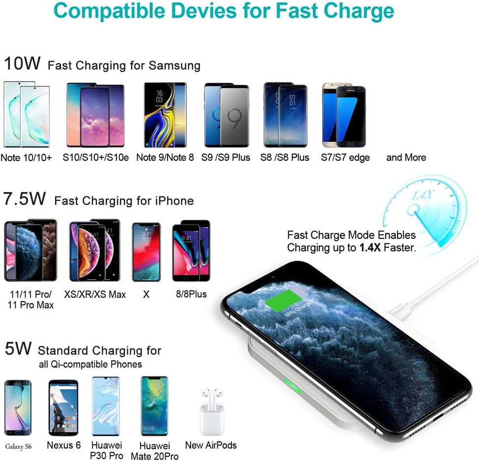 Sạc không dây Choetech T511-S cho iPhone SE 2020/11/11 Pro/11 Pro Max/XS Max/XS/X, Samsung Galaxy S20/Note 10/S10/S9, AirPods Pro - Hàng Chính Hãng