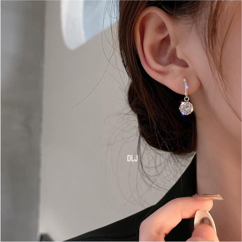 Bông tai nữ bạc ta khuyên tròn nạm đá xinh xắn MS055 phụ kiện trang sức,Vàng bạc an chi