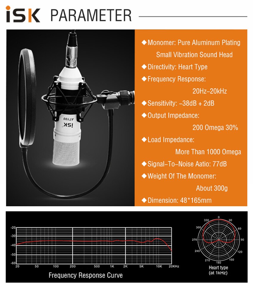 Micro thu âm ISK AT100 - Mic thu âm cao cấp hỗ trợ livestream, karaoke online - Sử dụng được trực tiếp với máy tính - Tương thích mọi loại soundcard - Lọc âm, chống ồn, chống nhiễu cực tốt - Giao màu ngẫu nhiên - Hàng nhập khẩu