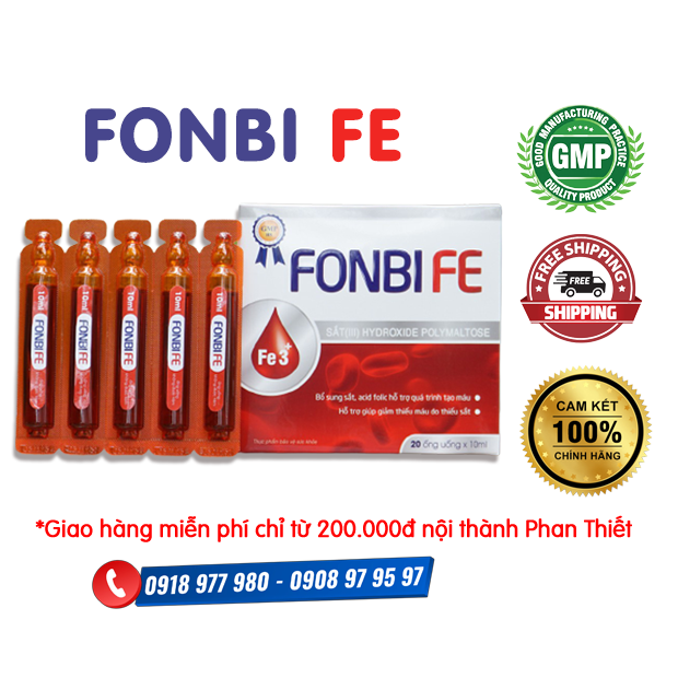 FONBI FE ỐNG - Bổ sung sắt, acid folic hỗ trợ quá trình tạo máu, giúp giảm thiếu máu do thiếu sắt.