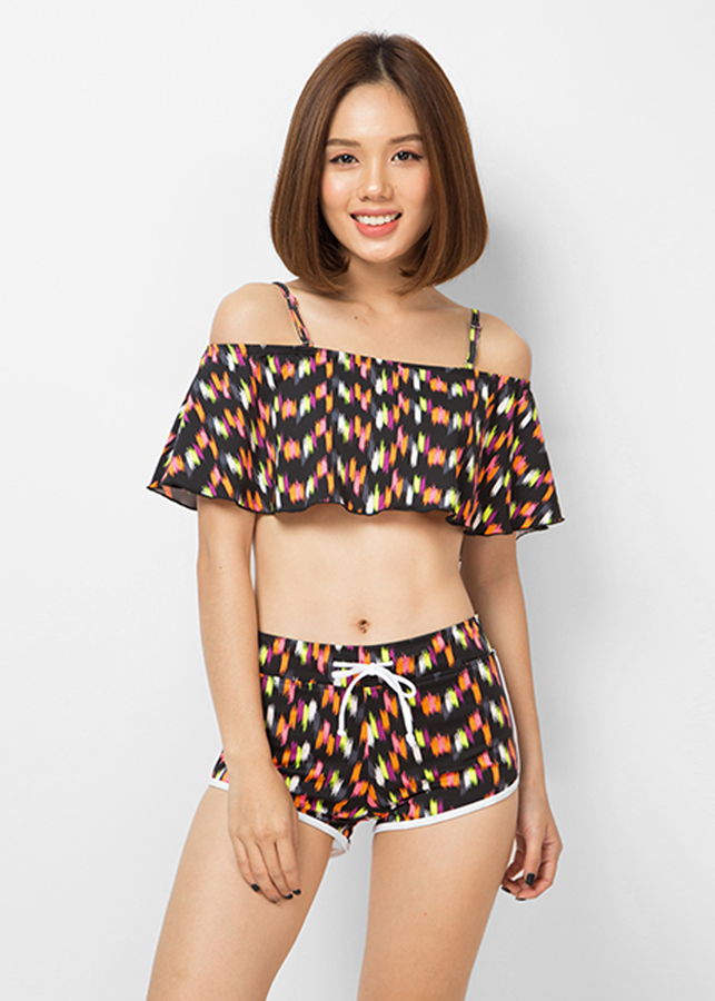 Set Đồ Bơi Quần Short Áo Dây Họa Tiết Lập Thể S01 - Đen