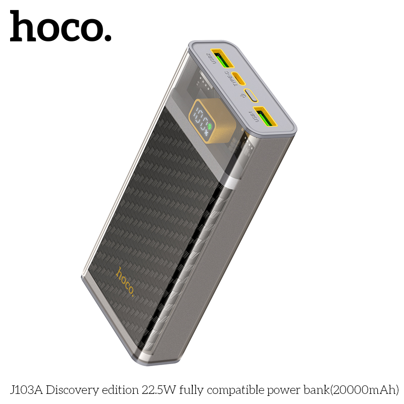 Pin sạc dự phòng Hoco J103A Discovery edition 22.5W 20000mAh với 2 cổng USB, 1 cổng Type C sạc nhanh cho nhiều thiết bị, thiết kế trong suốt, màn Led hiển thị pin - Hàng chính hãng