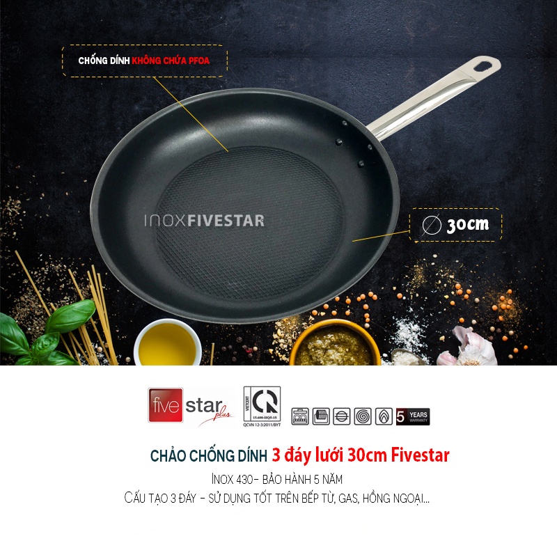 Chảo inox chống dính 3 đáy Fivestar CKD30-3DI - Hàng chính hãng