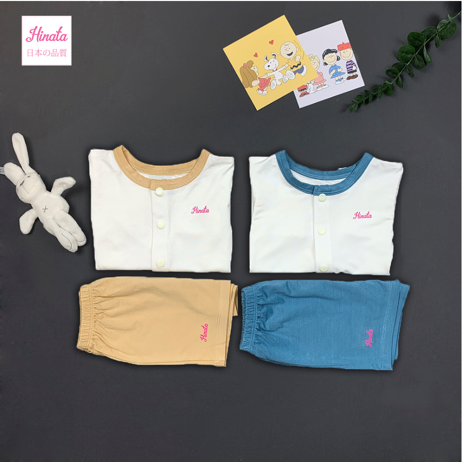 Bộ ngắn cộc tay cài cúc cho bé - 100% Organic Cotton - Set Smooth Short BF11 - Thương hiệu Hinata Nhật Bản