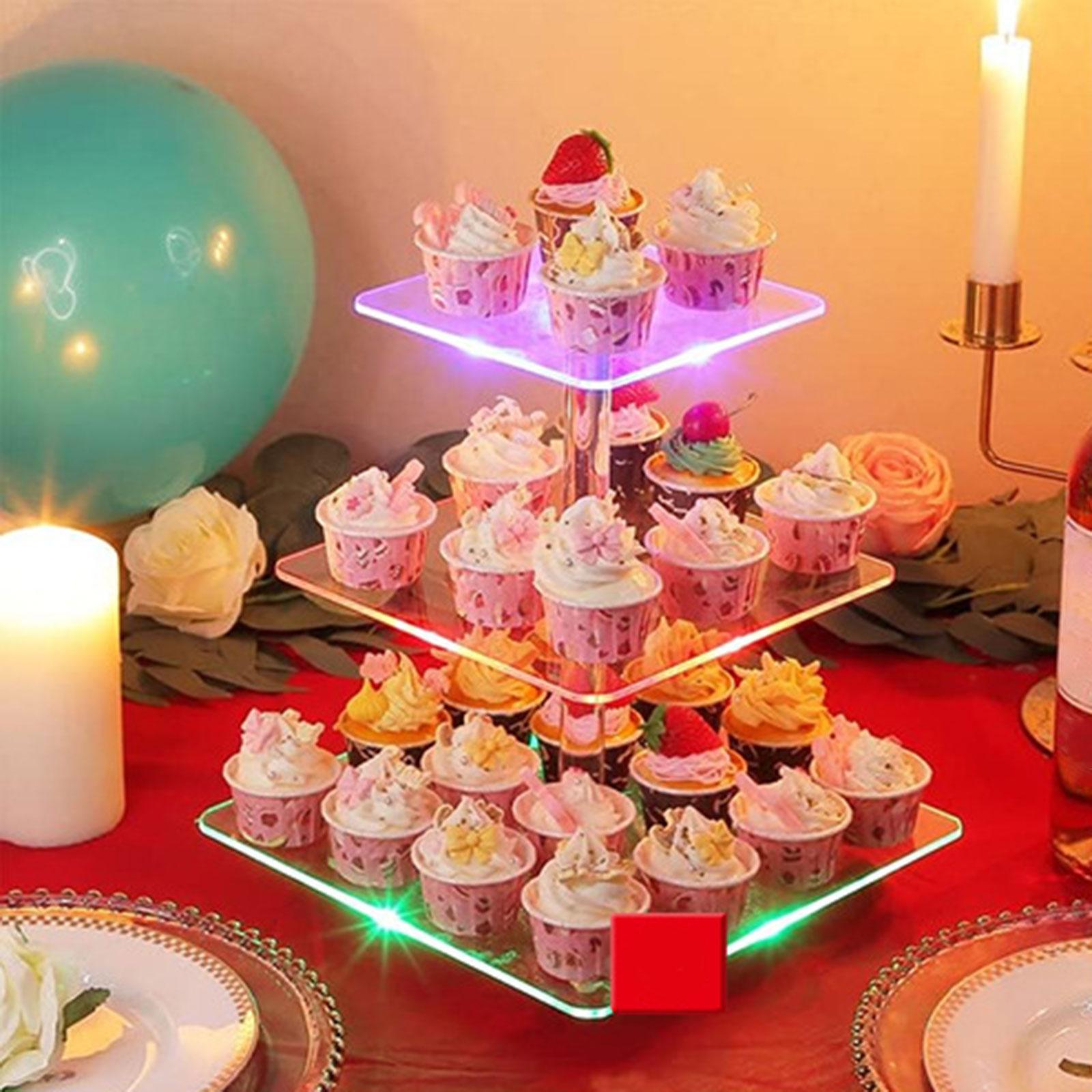 Cake Stand 3 Tier Cupcake Holder with Light Riser Display Stand Party Decor Acrylic Cupcake Stand Dessert Stand for Table Event Cookie Cake
