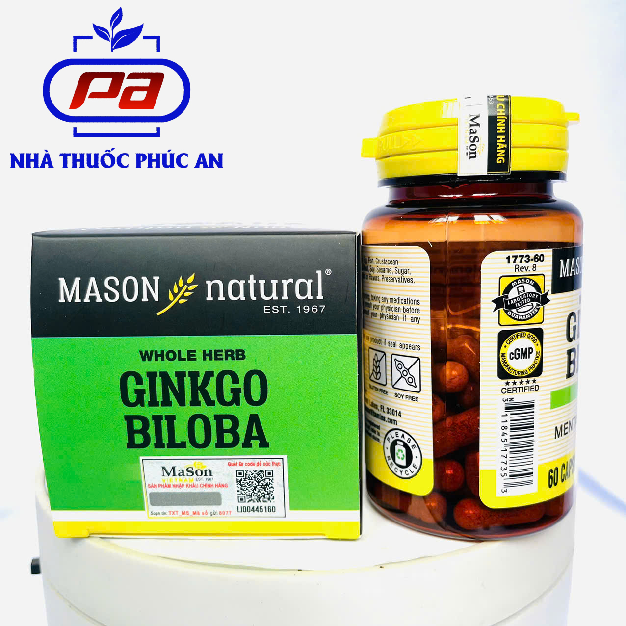 Viên uống bổ não hỗ trợ ngăn ngừa đột quỵ Mason Natural Ginkgo Biloba Mỹ 60 viên