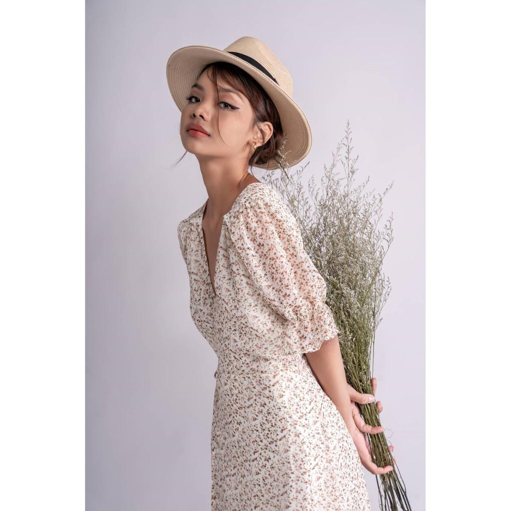 OLALASTUDIO Đầm voan cổ V hoa liti - Dai Wrap Dress