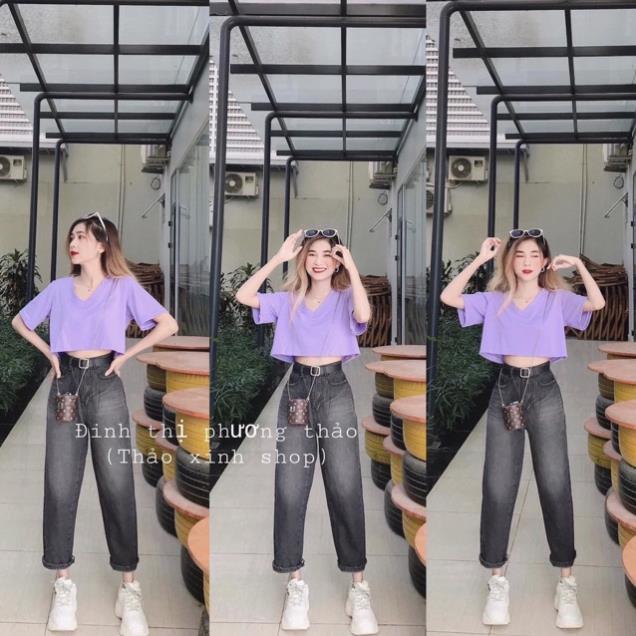 Áo croptop trơn cổ tim nhiều màu