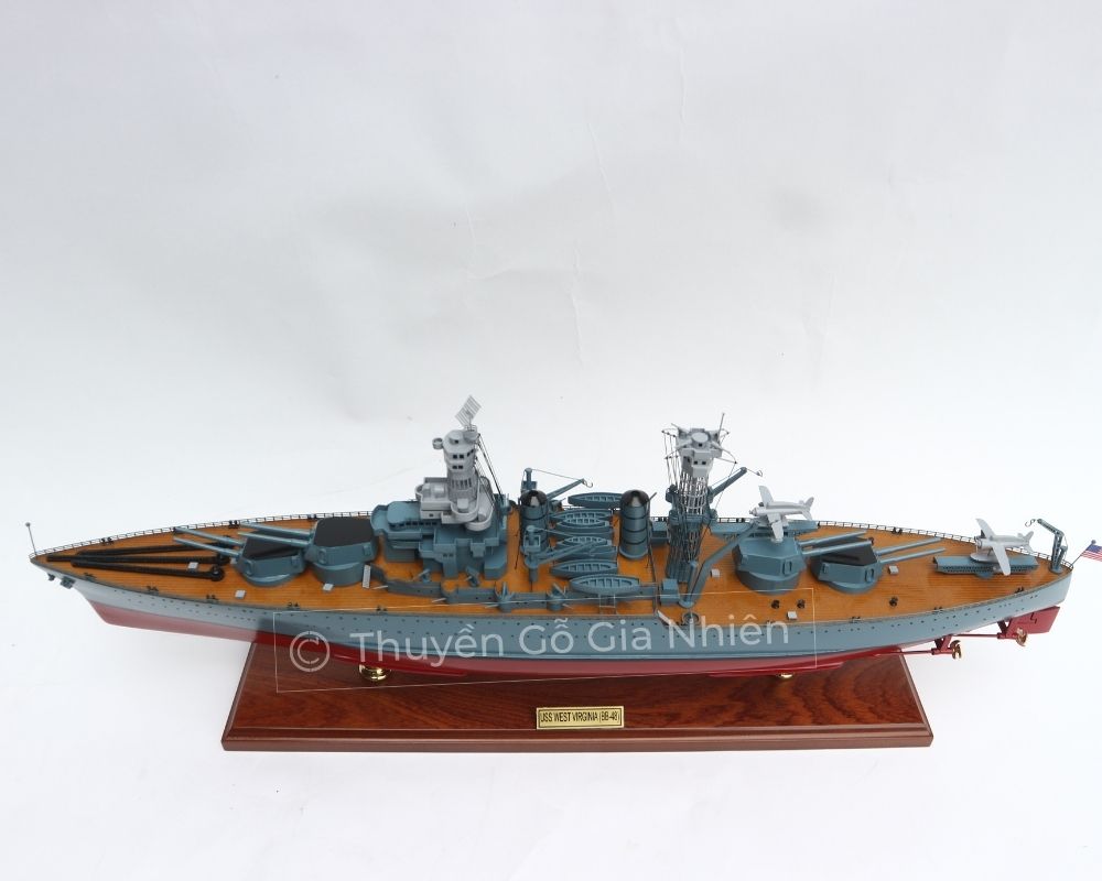 Mô Hình Thuyền Gỗ Phong Thủy Dạng Thuyền Chiến USS WEST VIRGINIA Chính Hãng Hàng Xuất Khẩu Chất Lượng Cao