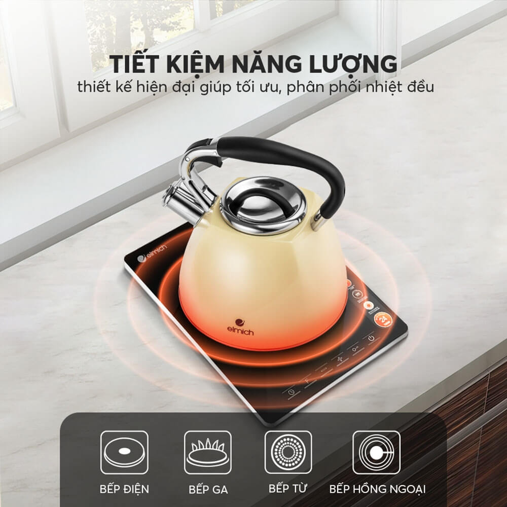 Ấm Đun Nước Elmich EL-8281 2.5L, Hàng Chính Hãng, Có Còi Báo, Inox 304, Dùng Được Mọi Bếp - JoyMall