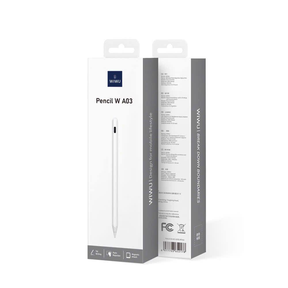 Bút cảm ứng Wiwu W A03 cho iPad (từ 2018 trở đi) sạc nam châm, chống tỳ tay - hàng chính hãng