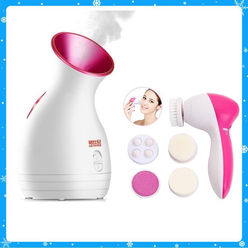 Máy xông hơi massage mặt Nano- Tặng máy rửa mặt 5in1 skin xoay - Hàng Chất Lượng