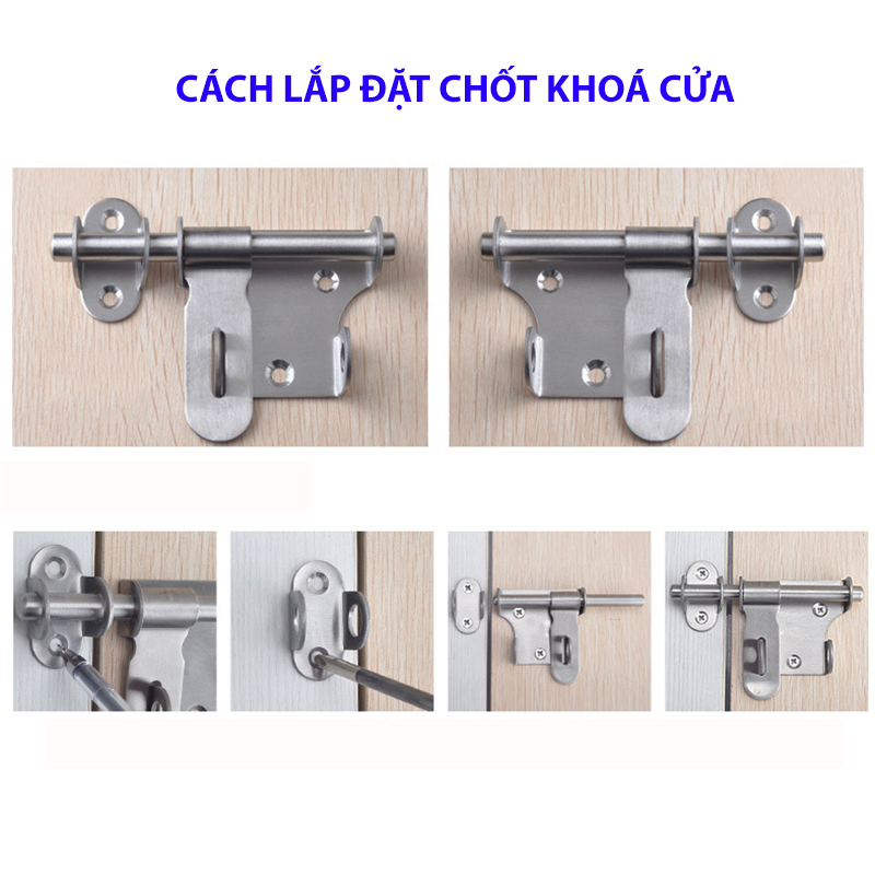 Chốt khoá cửa ngang inox thông minh cài giữ cửa gỗ cửa nhôm