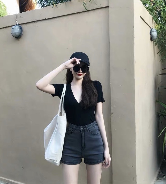 QUẦN SHORT JEAN NỮ BIG SIZE XÁM TRƠN CO DÃN MẠNH 2900