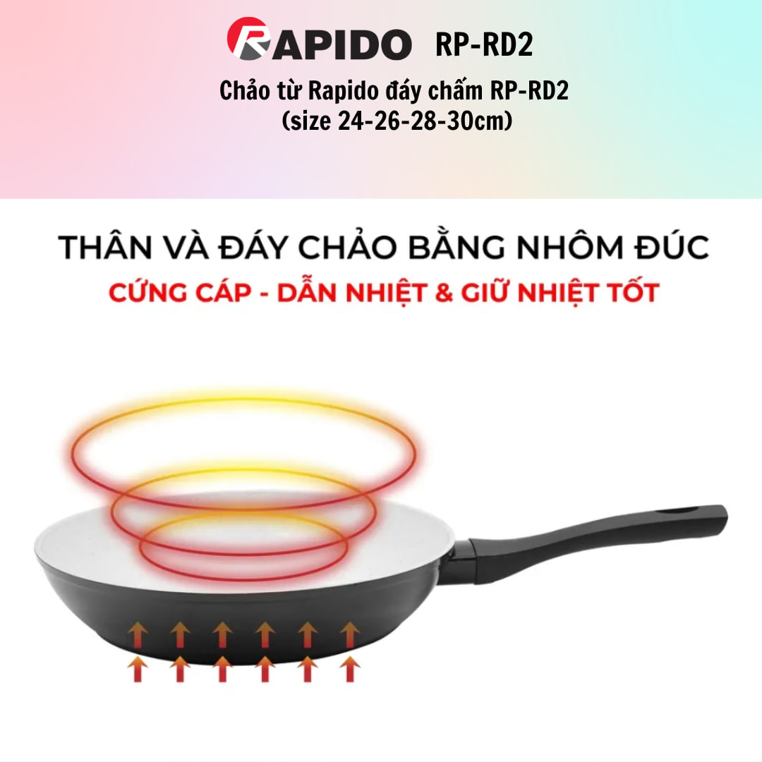 Chảo từ Rapido đáy chấm RP-RD2 dùng cho mọi loại bếp - (24-26-28-30cm) - HÀNG CHÍNH HÃNG