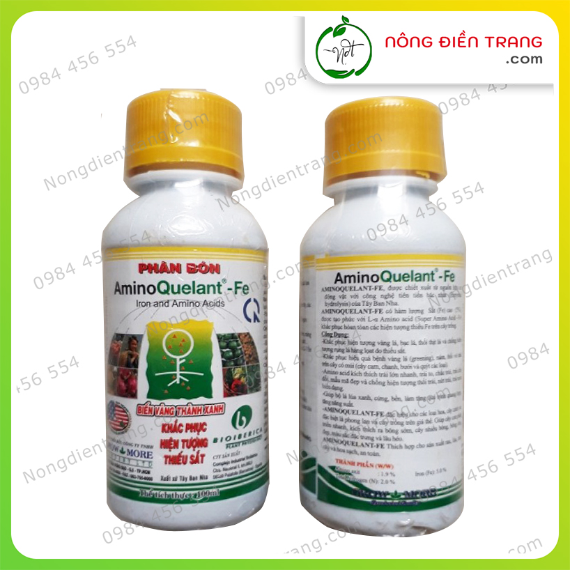 Phân Bón Lá AminoQuelant Fe - Chai 100ml - Amino Quelant Fe Bổ Sung Sắt Chống Vàng Lá, Rụng Lá VTNN Nông Điền Trang