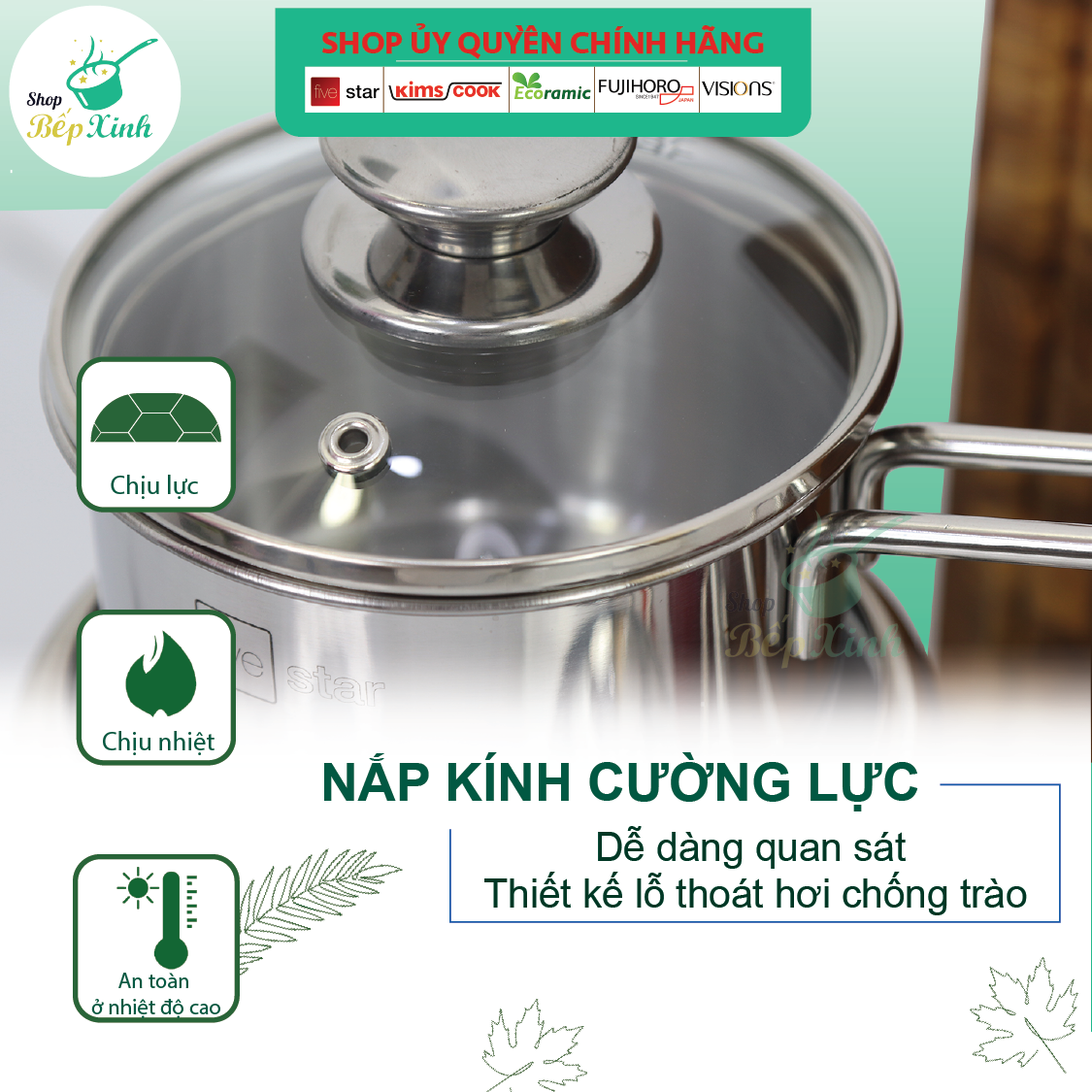 Quánh nấu cháo bột inox 430 Fivestar Standard nắp kính 3 đáy bếp từ ( 12cm / 14cm / 16cm ), tặng 5 muỗng ăn