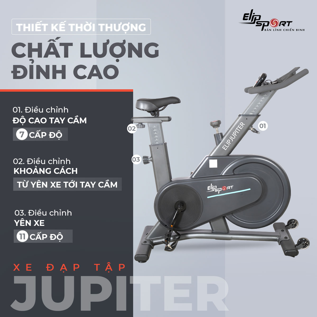 Xe Đạp Tập Thể Dục ELIP JUPITER giá tốt, kháng lực từ, bảo hành chính hãng