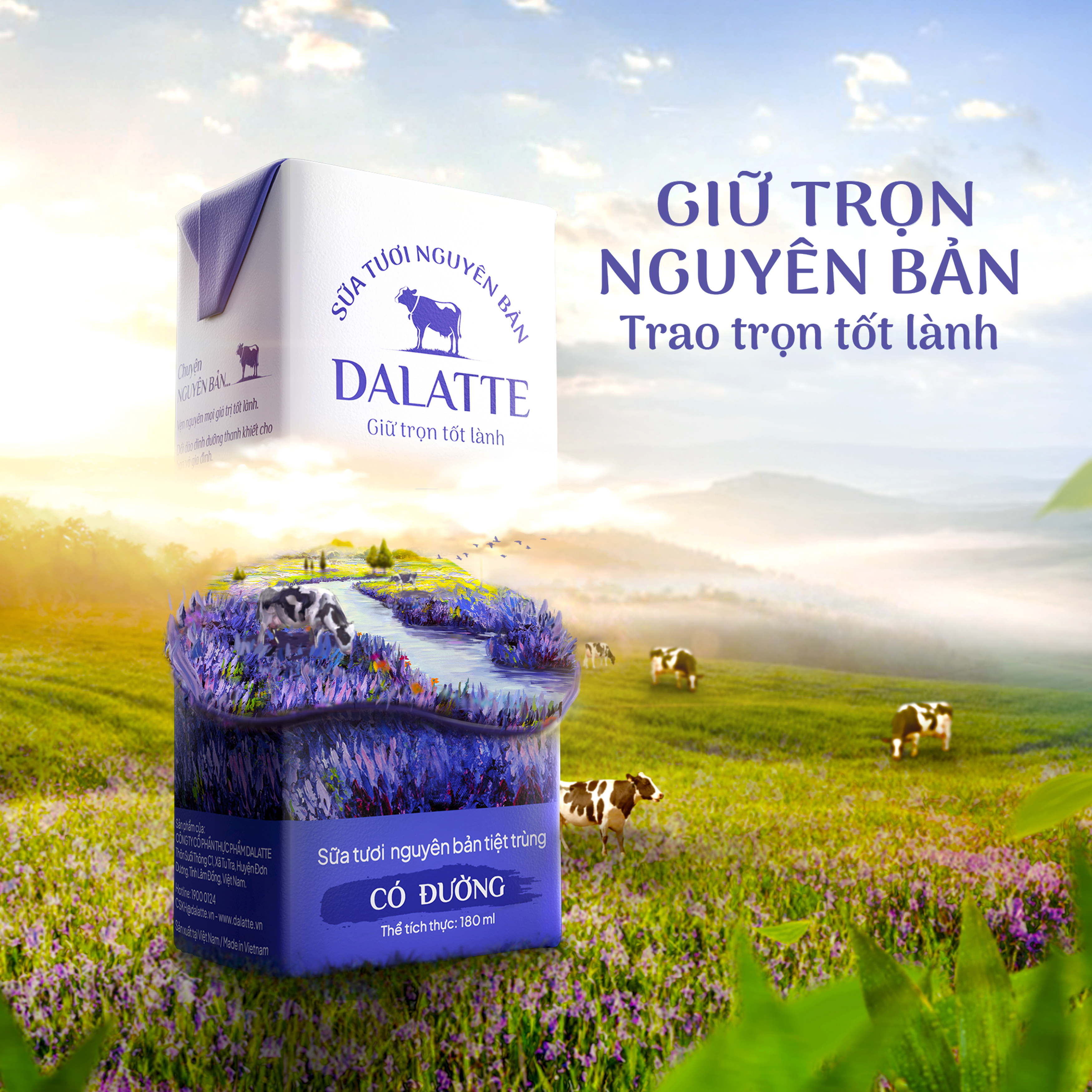 Thùng 48 hộp DALATTE 110ml SỮA TƯƠI NGUYÊN BẢN tiệt trùng - Ít đường - 48 hộp - Giữ trọn nguyên bản, trao trọn tốt lành
