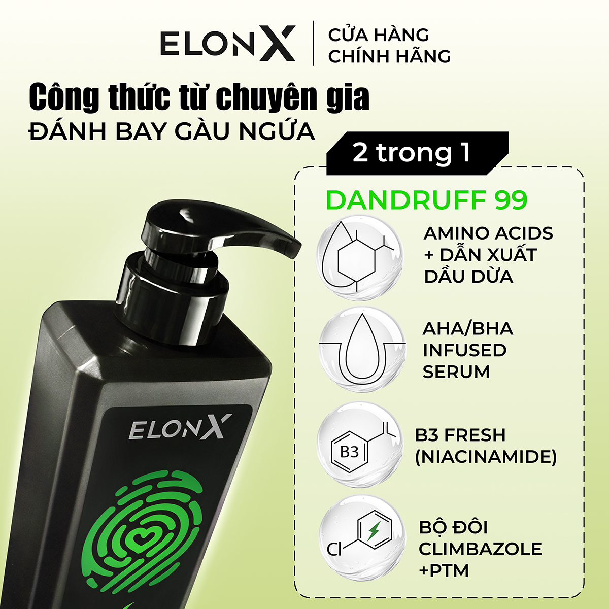 Dầu gội ElonX Dandruff 99 dầu gội sạch gàu dầu gội sữa tắm 2 trong 1 cho nam dầu gội đầu nam sữa tắm gội (680gr)