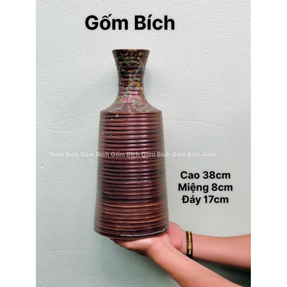 Bình Hoa Lọ Hoa Dáng Chai Cổ Dài Men Mộc Cao 38cm Gốm Sứ Bát Tràng - Gốm Bích