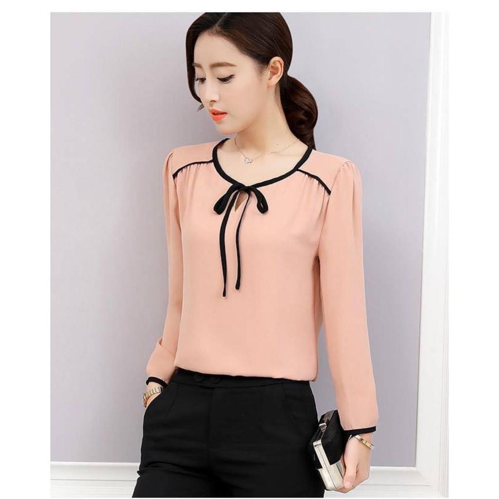 Áo công sở tay lỡ viền tay vai nhún hồng pate