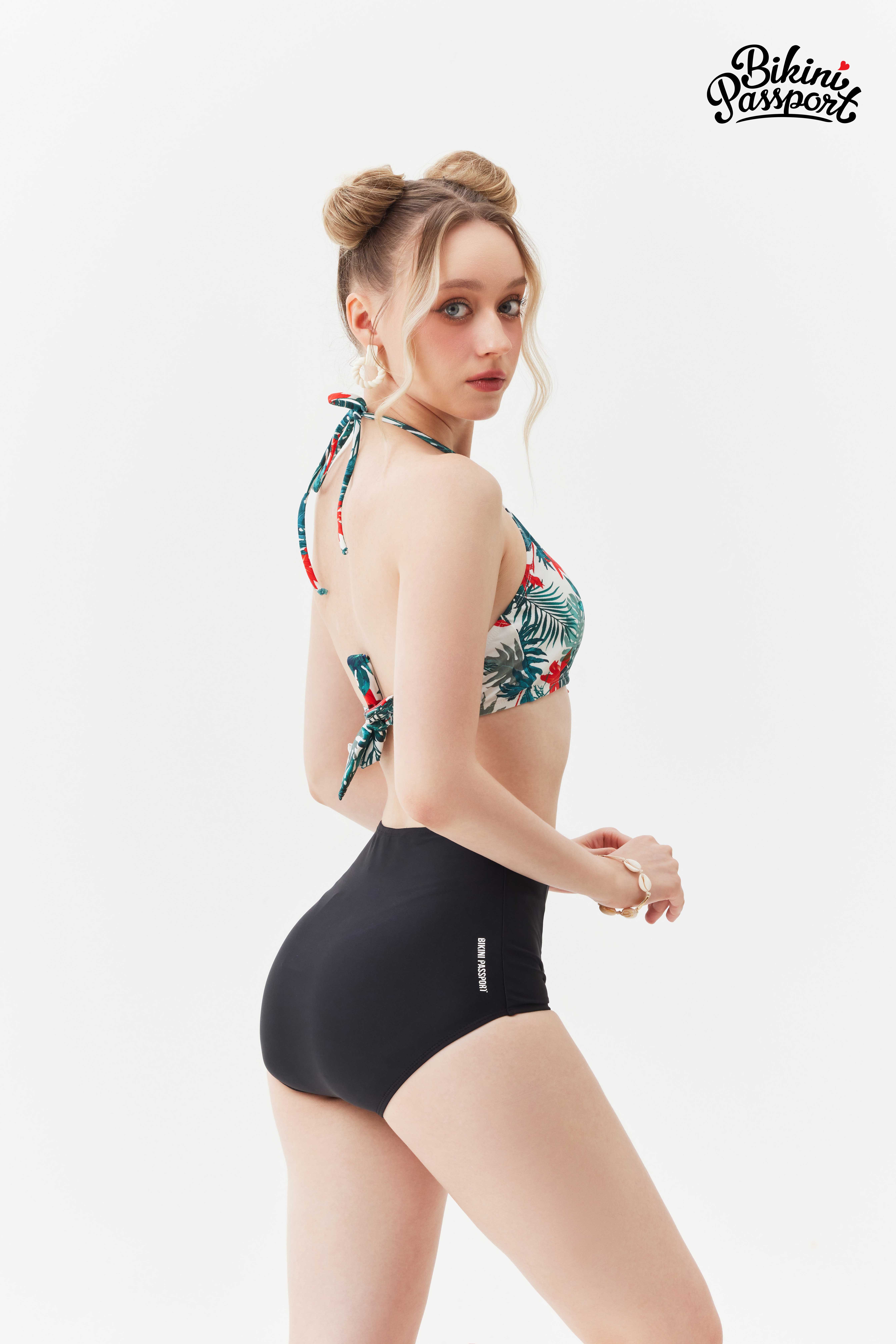 Quần bơi Nữ BIKINI PASSPORT kiểu Lưng cao - màu Đen - BS129_BL