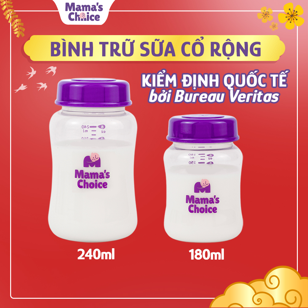 Bình Trữ Sữa Mamas Choice Cổ Rộng 180ml240ml, Tương Thích Máy Hút Sữa Spectra, Avent, Fatz, Rozabi, Cimilre - Bộ 2 bình - Bình 240ml