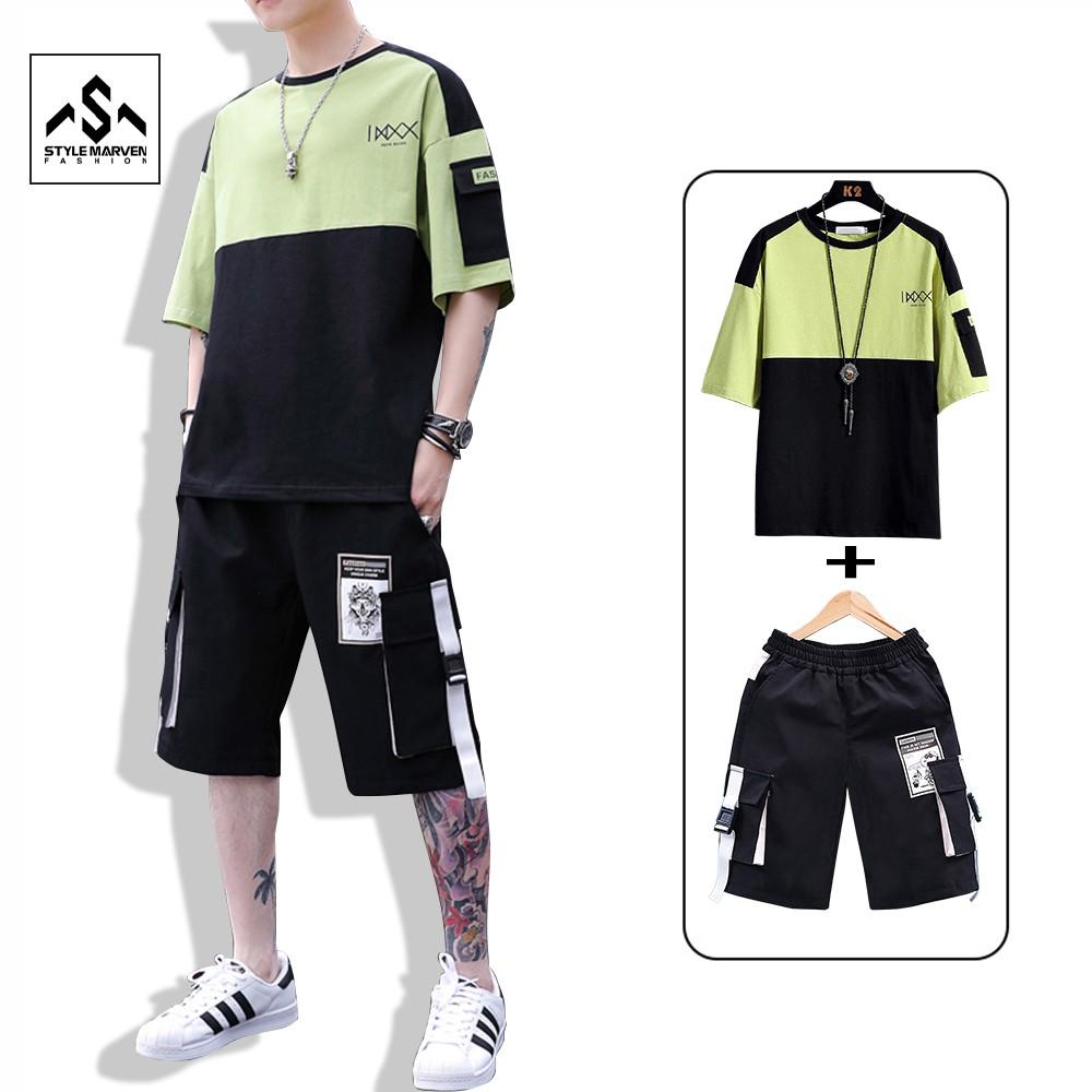 Bộ thun nam ngắn tay thể thao STYLE MARVEN áo phông tay lỡ phối quần short túi hộp thời trang - SET NAM 90000151