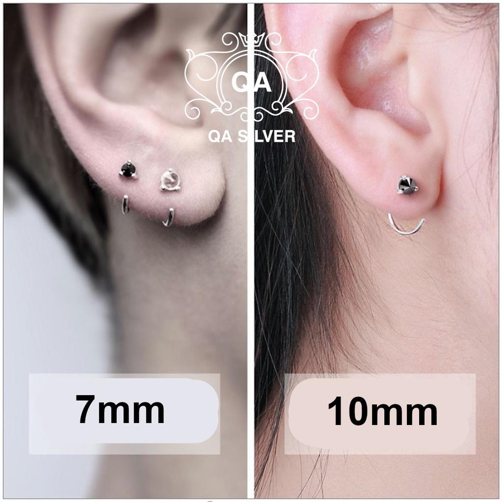 Khuyên tai bạc 925 nam nữ bông móc chữ C đính đá 3 chấu đen trắng S925 EARCUFF Silver Earrings QA SILVER EA180405