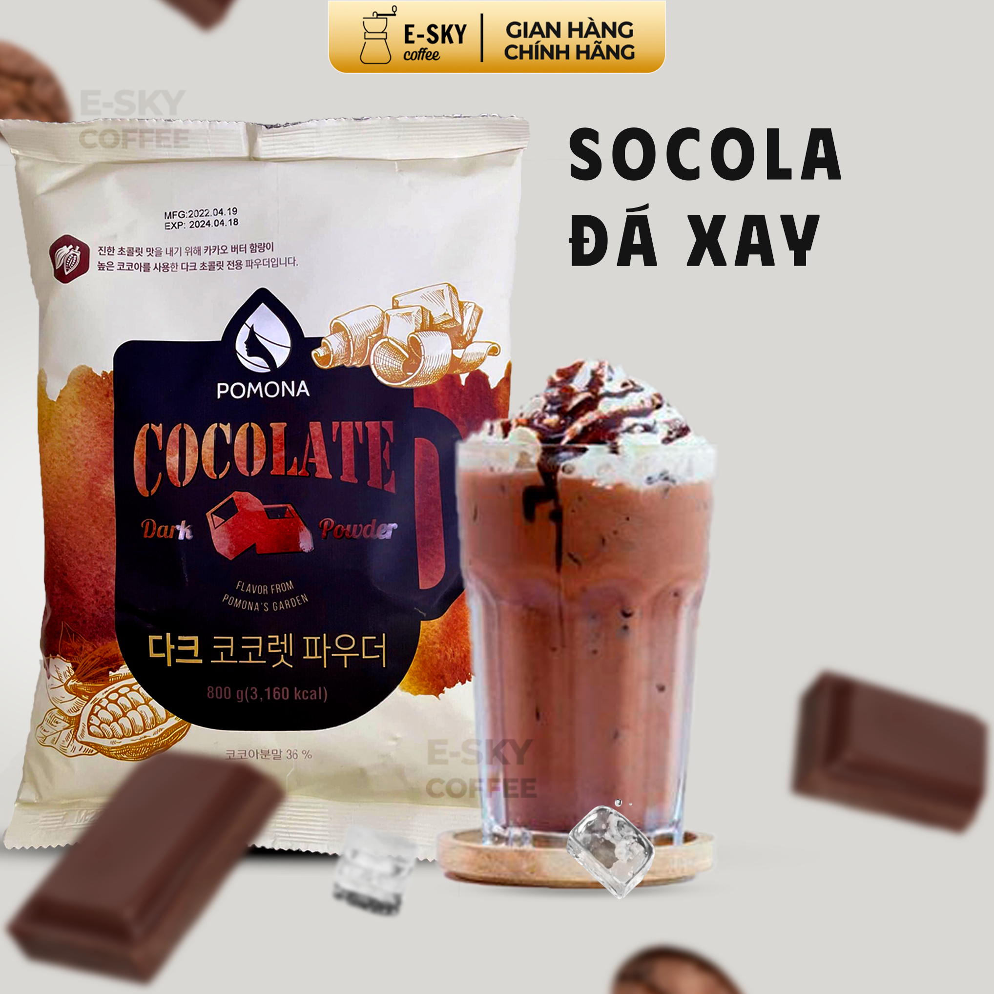 Bột Socola Đen Pomona Dark Chocolate Powder Nguyên Liệu Pha Chế Cà Phê, Trà Sữa Hàn Quốc Gói 1kg
