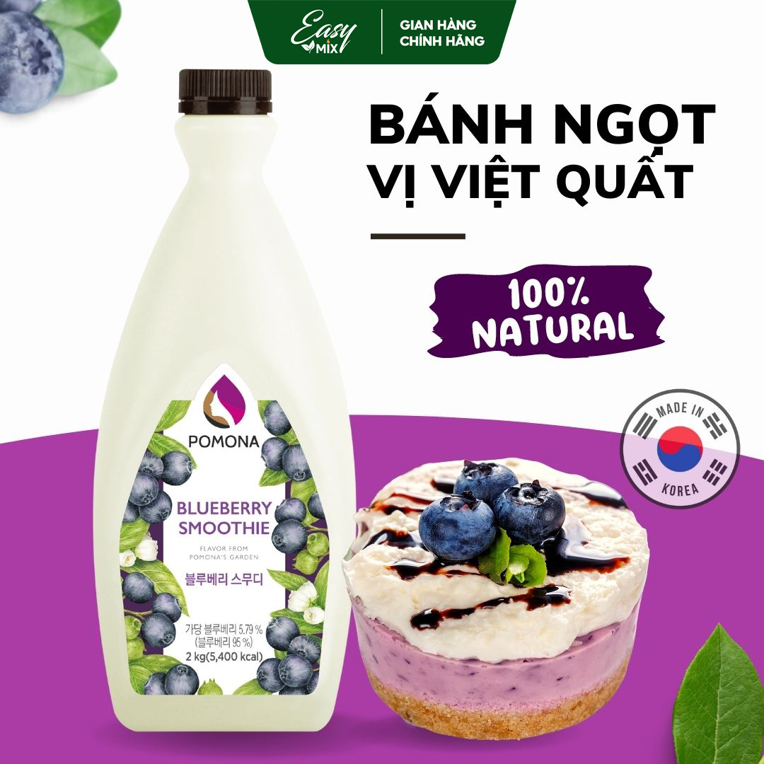 Mứt Việt Quất Pomona Blueberry Smoothie Nguyên Liệu Pha Chế Hàn Quốc Chai 2kg