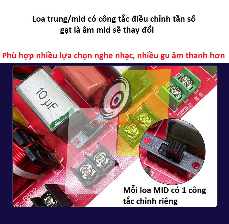 MẠCH PHÂN TẦN LOA ARAY 6 LOA - 2 BASS + 2 MID + 2 TREBLE -  PHÂN TẦN LOA 6 ĐƯỜNG TIẾNG