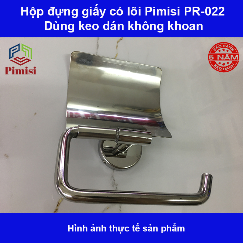 Hộp đựng giấy vệ sinh dán tường inox 304 Pimisi dùng để treo - kệ - móc lô giấy vệ sinh có lõi chống nước trong phòng tắm dán bằng keo không khoan | Hàng chính hãng