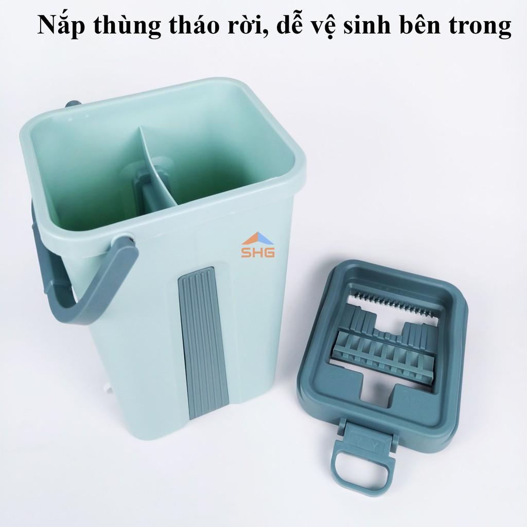 (BUU DINH) BỘ LAU NHÀ MĂM CHỮ NHẬT SỌC DỌC CAO CẤP, HAI NGĂN GIẶT, MÂM LAU NHỰA DẺO NGUIYÊN CHẤT