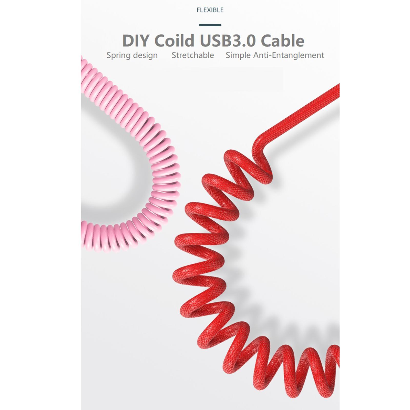 2PCS 2.2M Type-C Keyboard Cables Coiled USB for Mechanical Keyboard Metal