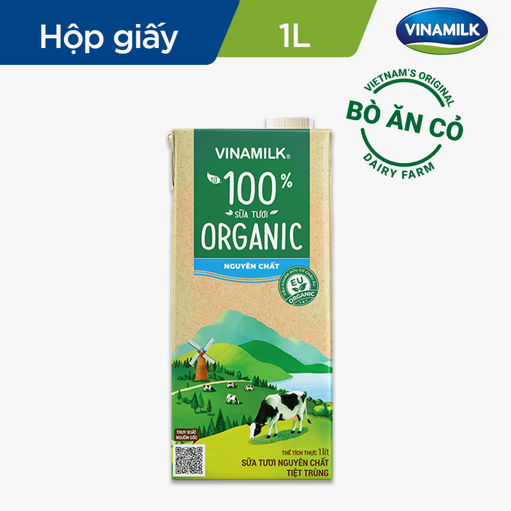 Thùng 12 Hộp Sữa Tươi Tiệt Trùng Vinamilk 100% Organic Không Đường (1lít)