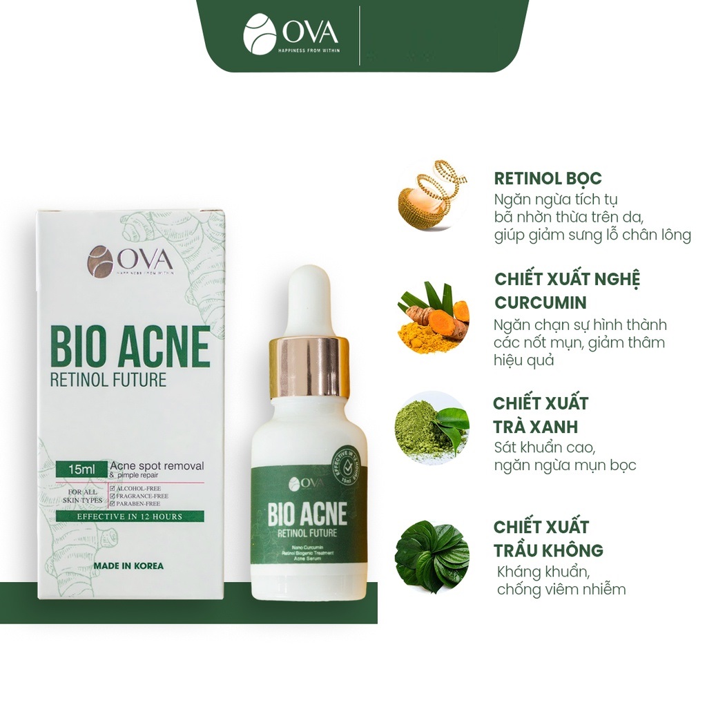 Serum giảm mụn mờ thâm lành tính chiết xuất thiên nhiên Bio Acne 15ml Ova Cosmetics