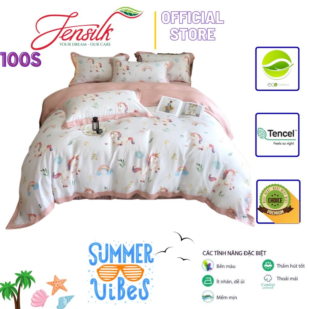 Bộ chăn ga gối cao cấp 100%Tencel 100s, Họa tiết Unicon cho bé siêu dễ thương, Siêu mềm mát mịn, bộ 4 món