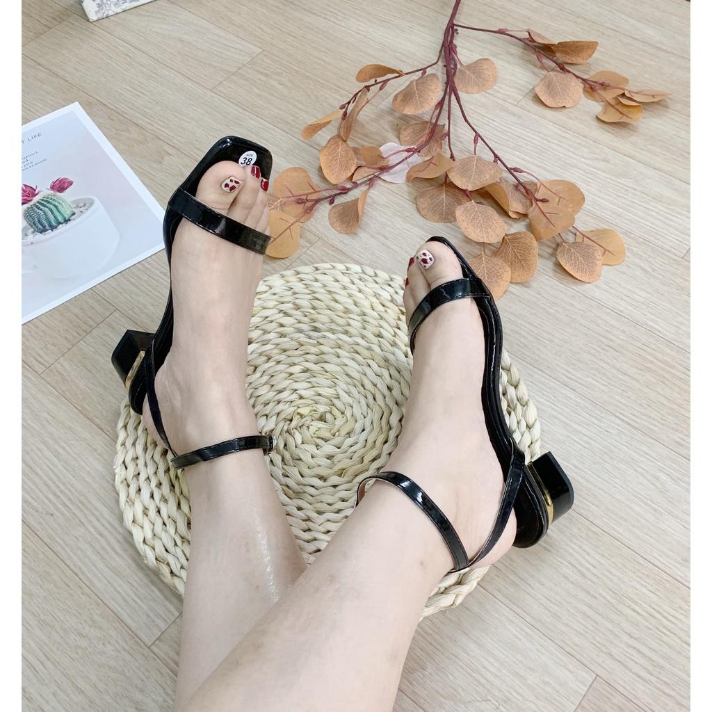 Sandal nữ da bóng gót cao 3cm vàng (Mã CG.62